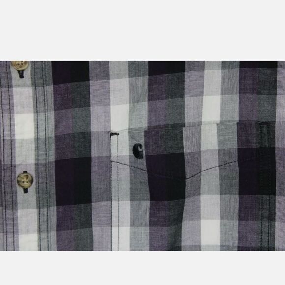 CARHARTT SIZE 2XL PURPLE WHITE BLACK PLAID BUTTON FRONT LONG SLEEVE MENS SHIRT - Picture 4 of 6